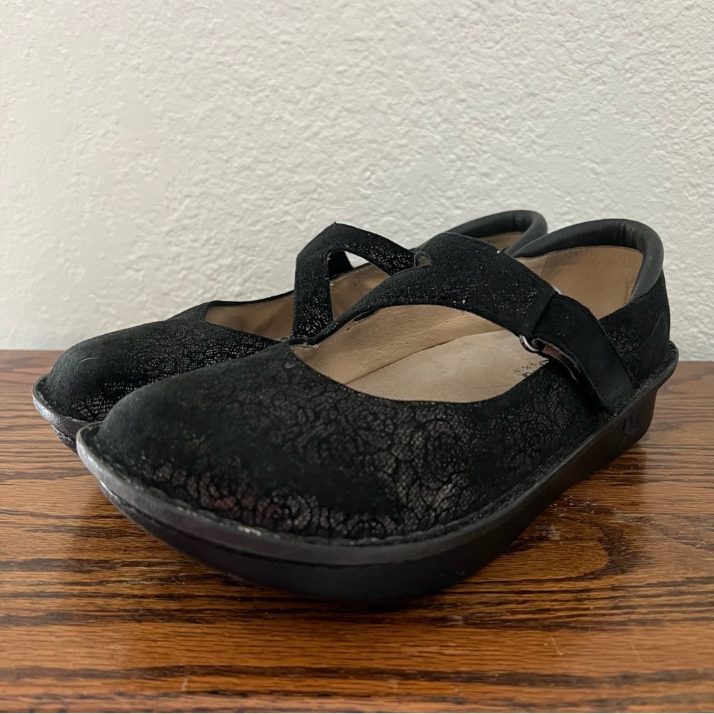 Alegria Dayna Pewter Fleurette Floral Mary Jane Platform Clogs EU 40